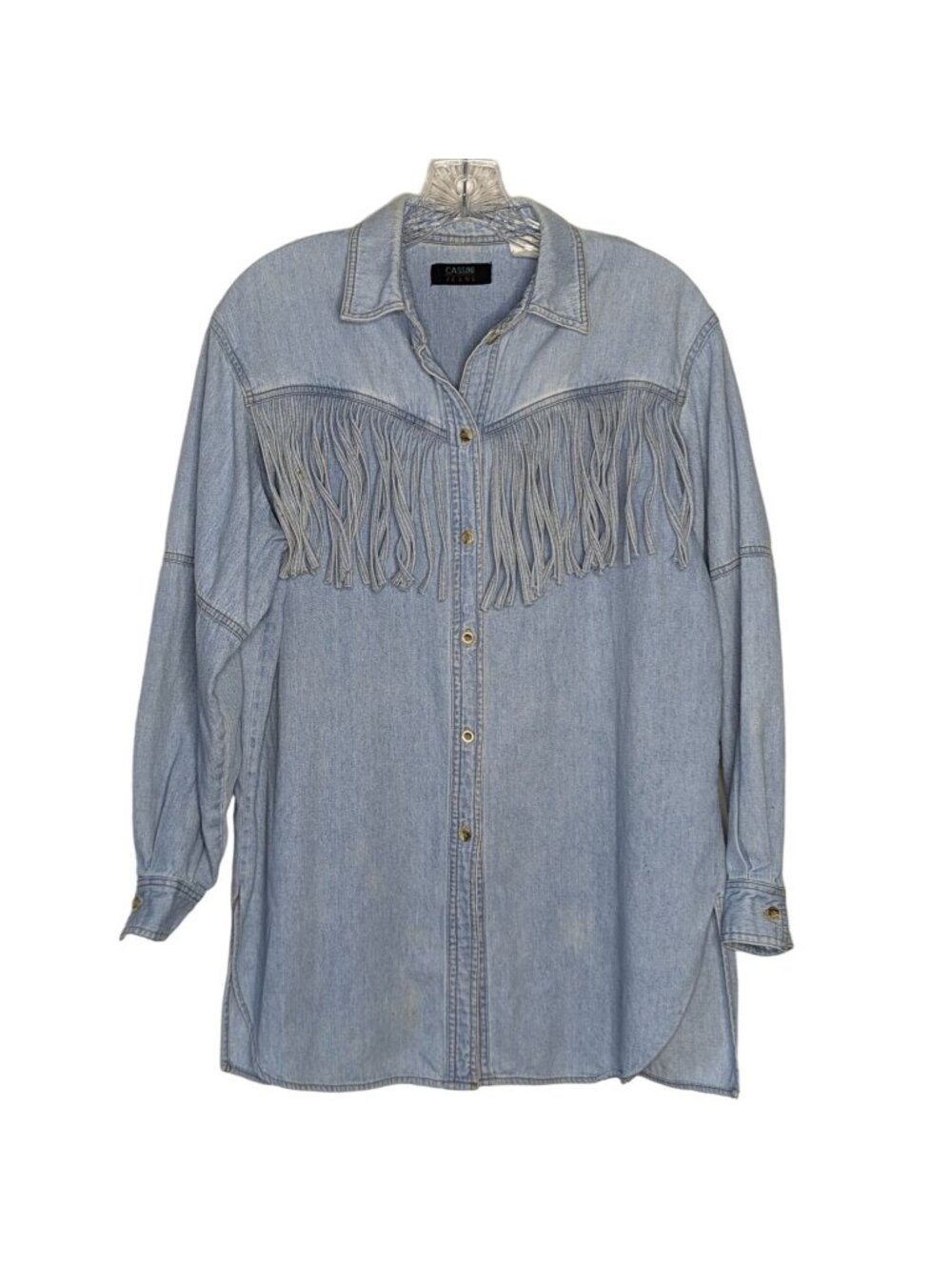 CASSINI Jeans long sleeve light blue fringe Cowgirl Western Vintage Shirt M - Picture 2 of 12